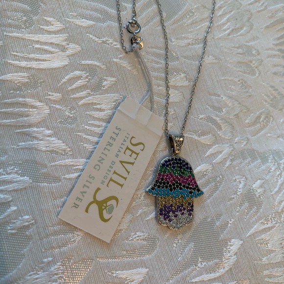 Sterling Silver Sevil Hamsa Statement Necklace - Picture 3 of 6